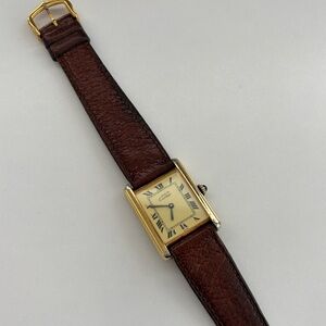 Vintage Cartier Tank watch, including original leather Cartier band, wind-up